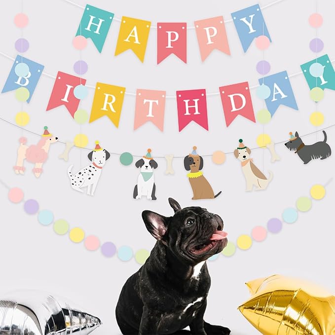 Dog Themed Banner Happy Birthday Banner Backdrop Colorful Decoration Kids Baby Dog Birthday Party Supplies