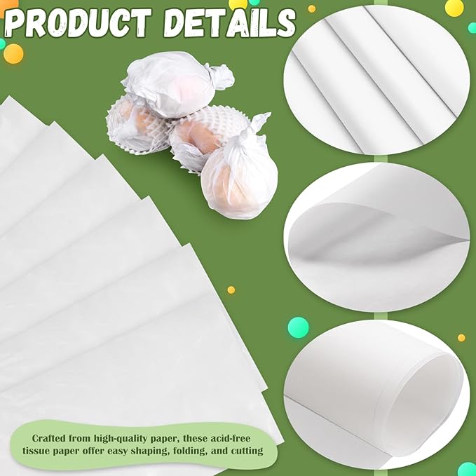 RYKOMO 200 Sheets 15 x 20 inch Acid Free Archival Tissue Paper, White No Lignin Free Packing Tissue Paper for Preserving Clothing Storage Festival Gift Wrap Mother's Day Party Décor