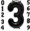 AULE 40 Inch Big Black 3 Balloon Number Large Foil Helium Number Balloons 0-9 Jumbo Giant Happy 3rd Birthday Party Decorations for Boy or Girl Huge Mylar Anniversary Party Supplies