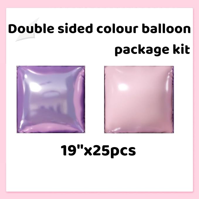 Square Foil Pastel Pink and Purple Balloon Wall Backdrop Tunnel Flat Double Sided Mylar Balloon Arch Garland Kit For Oh Baby Shower Birthday Bridal Princess Wedding Themed Party Decorations