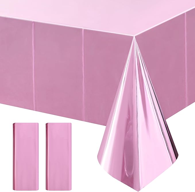 2pcs Baby Pink Plastic Table Cloths for Parties 54 * 72inch Light Pink Shiny Tablecloth Girl Birthday Party Decoration for Princess Baby Shower Kids Party Supplies