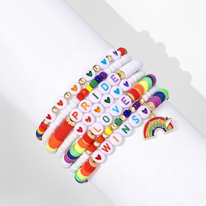 Surfer Heishi Bracelets for Women Stackable Rainbow Vinyl Disc Clay Beaded Stretch Bracelets Elastic Layering Friendship Bracelets Boho Summer Beach Jewelry