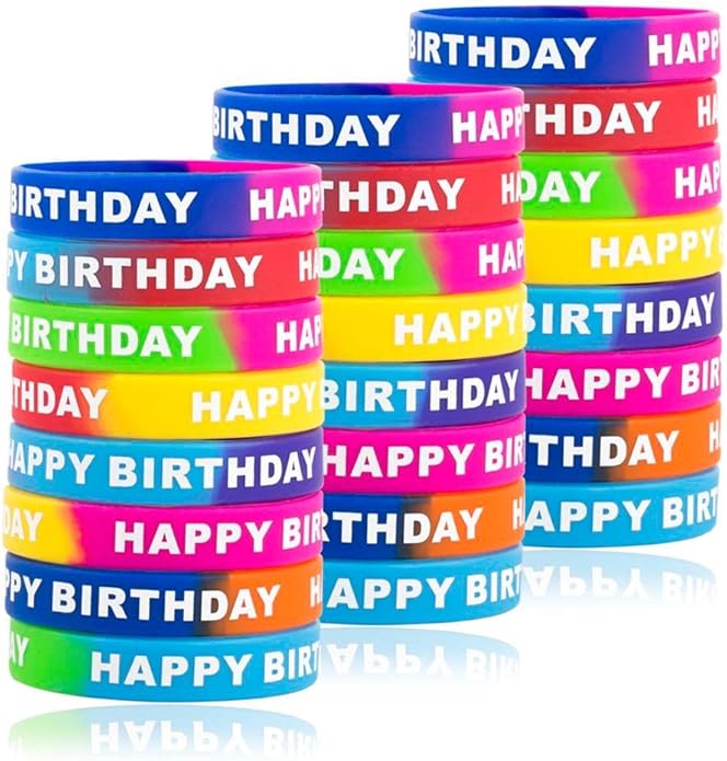 ARTLYMERS Happy Birthday Rubber Bracelets, Colored Silicone Stretch Wristbands for Birthday Party Supplies Favors 8 Styles
