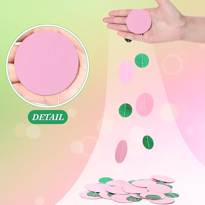 Outus 10 Pieces Pink,Green Round Dots Garland Easter Graduation Party Hanging Decor Each Length 13.1ft Glitter Paper Dot Streamers for Birthday Wedding Classroom