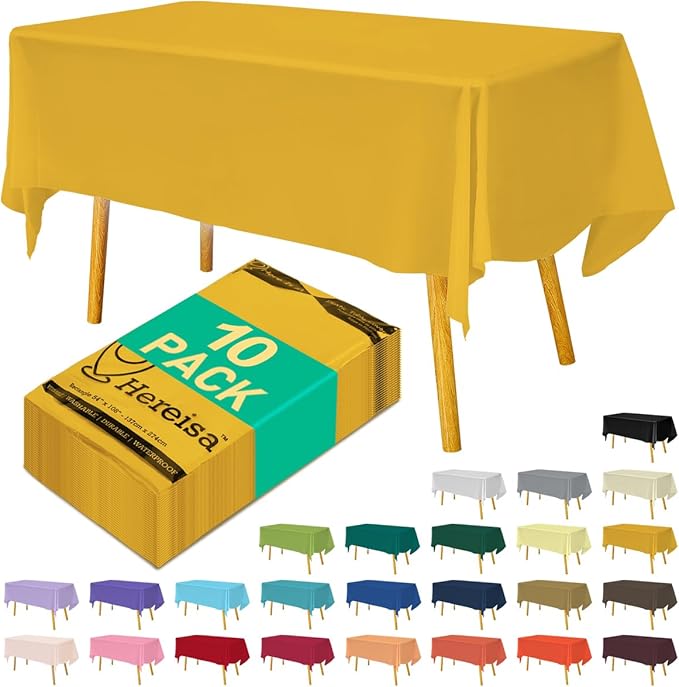 Disposable Ivory Plastic Tablecloth 54x108 Inch, 10-Count Waterproof Rectangle Table Cover for Events, Catering