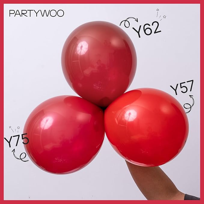 PartyWoo Red and Gold Balloons, 140 pcs Ruby Red and Gold Balloons Different Sizes Pack of 18 Inch 12 Inch 10 Inch 5 Inch for Balloon Garland or Balloon Arch as Birthday Decorations, Party Decorations