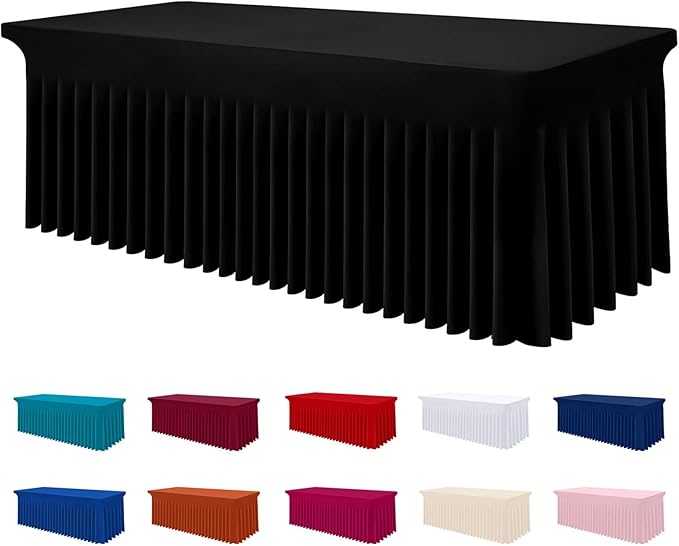 Smiry Spandex Tablecloth, Elastic Fitted Stretch Tablecloth for 4FT Rectangle Tables, Waterproof Washable Table Cover Skirt for Outdoor, Wedding, Banquet & Parties (Black, 48Lx30Wx30H Inch)