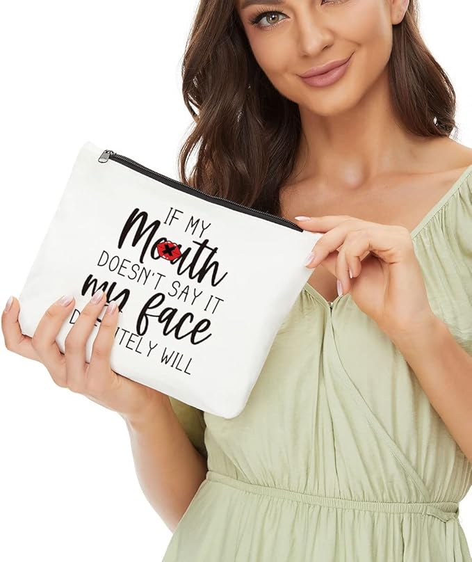 JIUWEIHU Funny Gifts for Women - Mom, Wife, Sisters, Coworker & Friendship Gifts - Fun Makeup Bag - Best Friend Makeup Bag - My Face Definitely Will