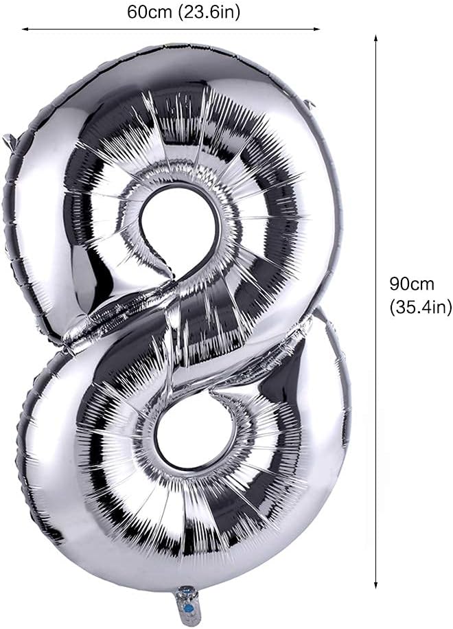 40 Inch Large Foil Helium Number Balloon Birthday Wedding Party 0-9 (Silver, 8)