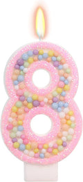 Pink Birthday Candles - Number 8 Candle, Colorful Macaron Candles, Axolotl Theme Cake Topper, Pink Birthday Decorations, Sweet Theme Birthday Party Supplies