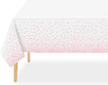 QIKSION 6 Pack White and Pink Dot Plastic Tablecloth, Waterproof Disposable Party Table Cloths for Baby Shower, Wedding, Anniversary, Birthday Party(54 × 108 Inch)