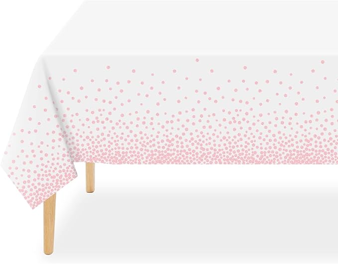 QIKSION 6 Pack White and Pink Dot Plastic Tablecloth, Waterproof Disposable Party Table Cloths for Baby Shower, Wedding, Anniversary, Birthday Party(54 × 108 Inch)