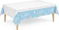 Party Dimensions Happy Easter Plastic Table Cover - White & Sky Blue Bunny & Egg Design, Disposable Tablecloths, 54" x 96" (12 Pack) - Perfect for Easter Parties, Brunches & Celebrations