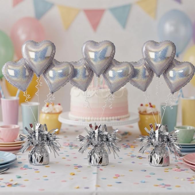 Aluminum Foil Balloon Weights for Parties (6 pcs) - 0.31lb (140g) Each - Premium Balloon Anchors for Birthday, Wedding, Dinner, Indoor & Outdoor Decorations(Silver 6pcs)