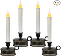 GOOTHY Set of 4 Battery Operated LED Window Candles, Dusk to Dawn Light Sensor, Flicker Flame Christmas Window Candles with Bronze Base, 10 Inch Flameless Taper Candle for Table Bedroom Christmas
