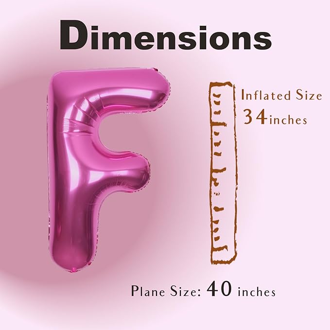SUWEN 40 Inch Hot Pink Large F Letter Balloons Big Foil Helium Letter Balloons A-Z Jumbo Mylar Happy Birthday Party Decorations for Woman Anniversary Party Supplies