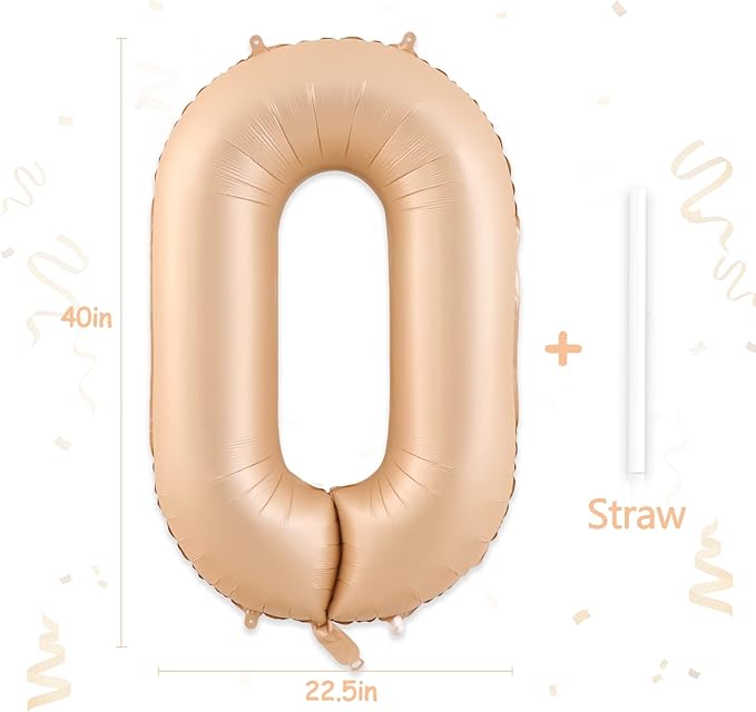 0 Number Balloon, Number Balloons 40 Inch, Beige Large Big Foil Number Balloons for Birthday Party Graduation Wedding Anniversary Baby Shower Bachelorette Decoration Supplies
