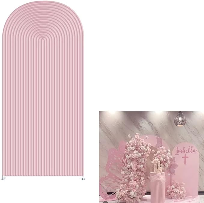 HUAYI Pink Ripples Pattern Arch Backdrop Cover for Birthday Party Wedding Baby Shower Decorations Chiara Backdrops Arched Wall Frame Stands Covers Props GP-456 3ft * 5ft