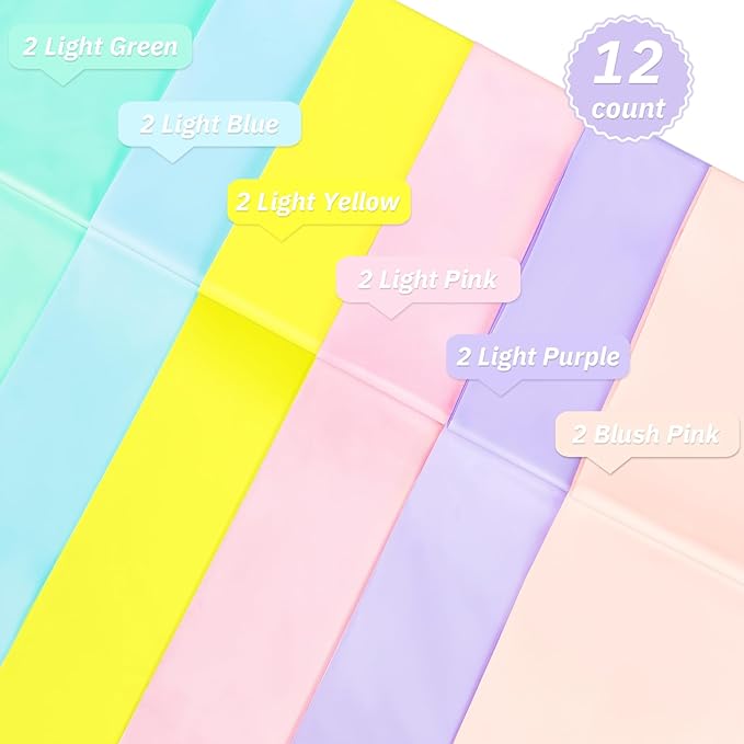12 Pack Pastel Color Tablecloths, Pastel Plastic Table Cloths for Parties, 6 Color Pastel Party Decorations Set for Girls Birthday, Unicorn and Ice Cream, Baby Shower, Wedding Party, 54 x 108 Inch…