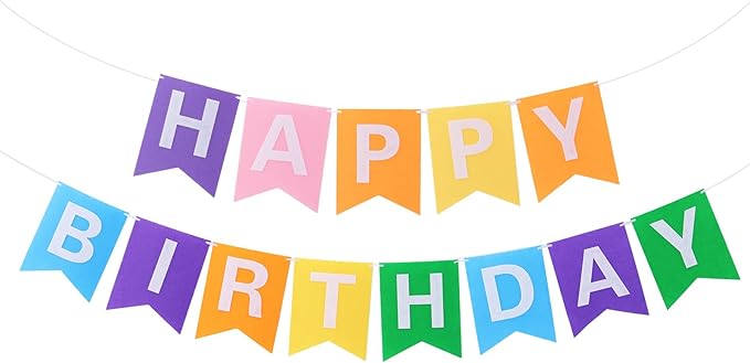 Irenare 4 Pieces Happy Birthday Banner Colorful Birthday Party Decor Rainbow Felt Garland Banner Party Decorations Supplies (Macaron Color)