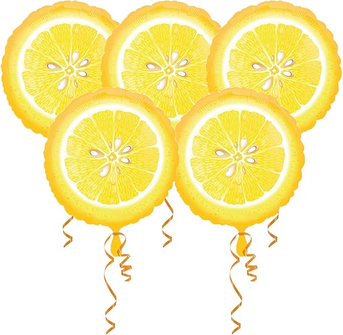 Set of 5 Lemon 18" Foil Party Balloons