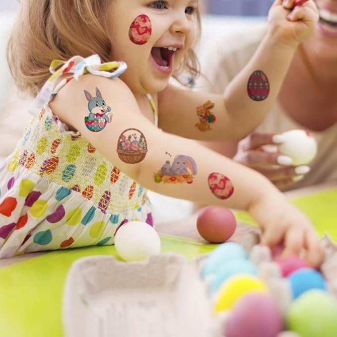 Easter Temporary Tattoos for Kids Party Supplies - 74 Individually Sheets Easter Egg Bunny Tattoos for Boys Girls Party Favors Goodie Bag Fillers
