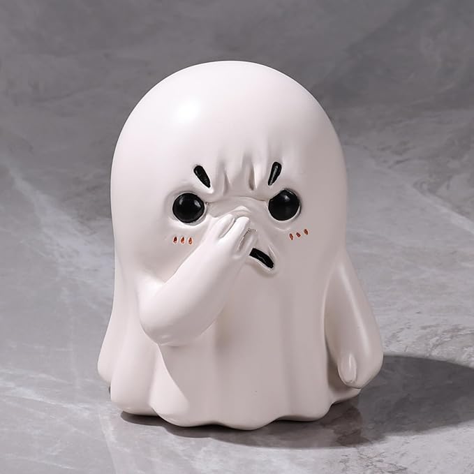 Holding Nose Small Ghost Figurine - Cute Ghost Decor Bathroom Statue, Halloween Decorations Indoor for Desk Porch Mantel Bathroom Shelf Spooky Home Decor, Funny Goth Gifts(Resin)