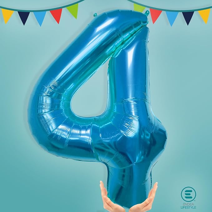40 Inch Large Blue Number Celebration and Decoration Balloon for Birthday Parties, Graduations, Anniversaries, Weddings, Photo Shoots, Special Events - Helium Foil Mylar (Blue Number 4)