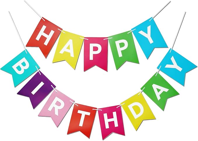 Letjolt Happy Birthday Banner Party Bunting Colorful Signs for Rainbow Kids Birthday Decorations Nursery Hanging Decor 13pcs