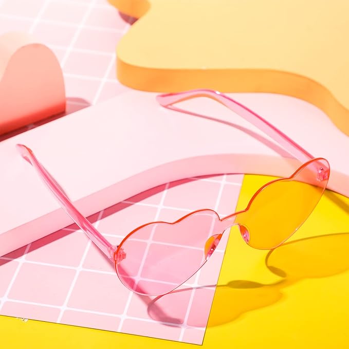 TOODOO 4 Pack Heart Shaped Sunglasses Rimless Candy Color Eyewear Galentine Valentines Accessories