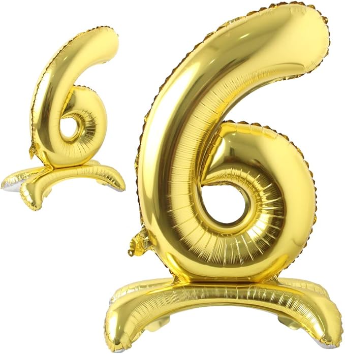 Self Standing 32 Inch Number Balloons Foil Ballon Gold Digit ball Wedding Birthday Party Decoration Baby Shower Supplies (32 inch Stand Gold 6)