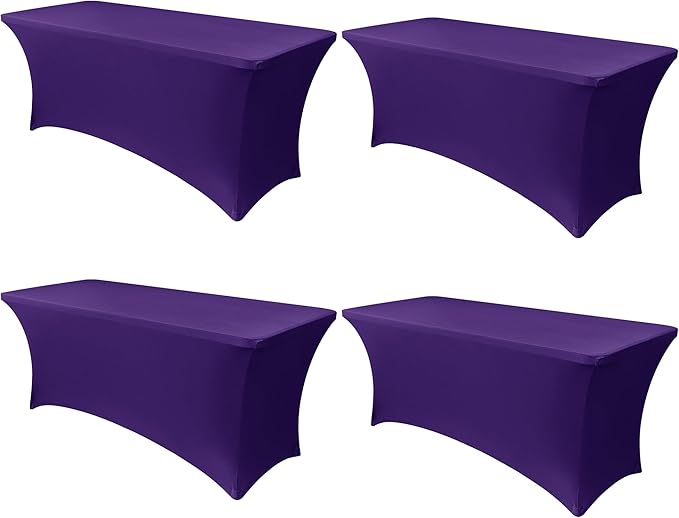 Obstal 6ft Stretch Spandex Table Cover - 4 Pack Universal Rectangular Fitted Tablecloth Protector for Wedding, Banquet and Party (Dark Purple, 72L x 30W x 30H Inches)