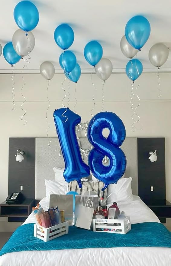 Balloon 8 Numbers, 40 Inch Blue Large Birthday Decorations for Men, Balloons Decoration for Happy 8 18 28 80 Birthday, Wedding Anniversary, Christmas, New Year, Halloween Party Decoration