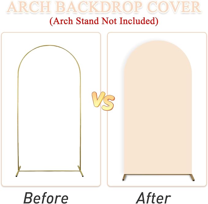 Spandex Fitted Wedding Arch Cover Set of 3 Beige Arch Backdrop Cover 4ft 5ft 6ft Arches Backdrop Frame Covers Chiara Arched Covers Stretchy Backdrops for Gender Reveal Baby Shower Balloon Decor