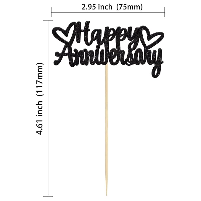 Gyufise 24 Pack Happy Anniversary Cupcake Toppers Black Glitter Anniversary Party Supplies Cake Decorations Wedding Celebration Party Decoration Supplies