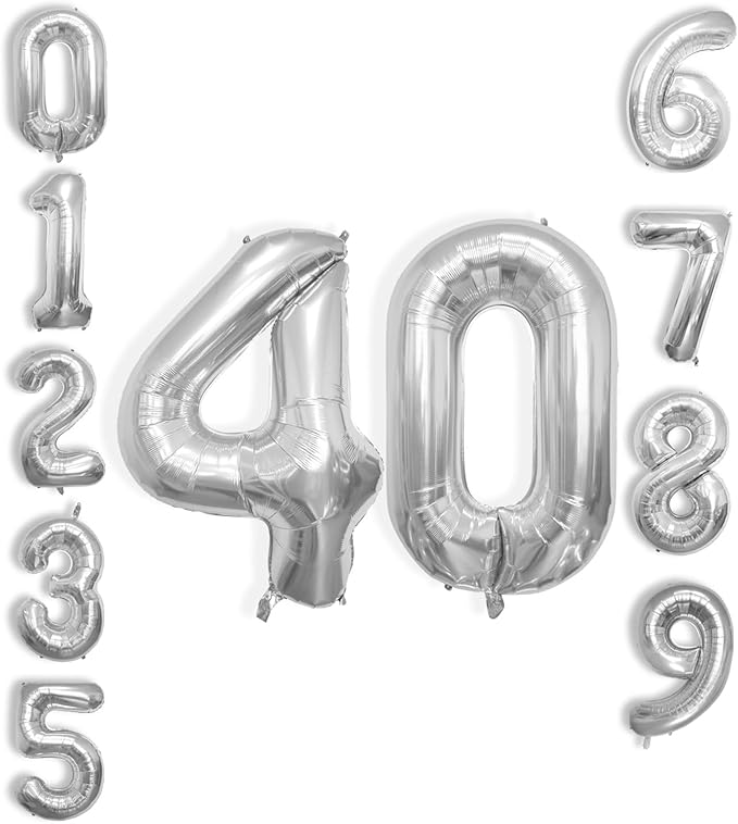 40 Inch Large Number Celebration and Decoration Balloon for Birthday Parties, Graduations, Anniversaries, Weddings, Photo Shoots, Special Events - Helium Foil Mylar (Silver Number 40)