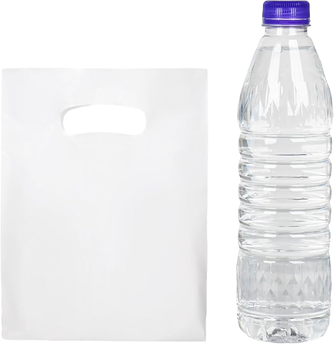 100 PCS White Small Gift Bags, 6"x8" Party Favor Goodie Bags, Treat Retail Pouches with Handle for Kids Birthday, Christmas, Small Businesses