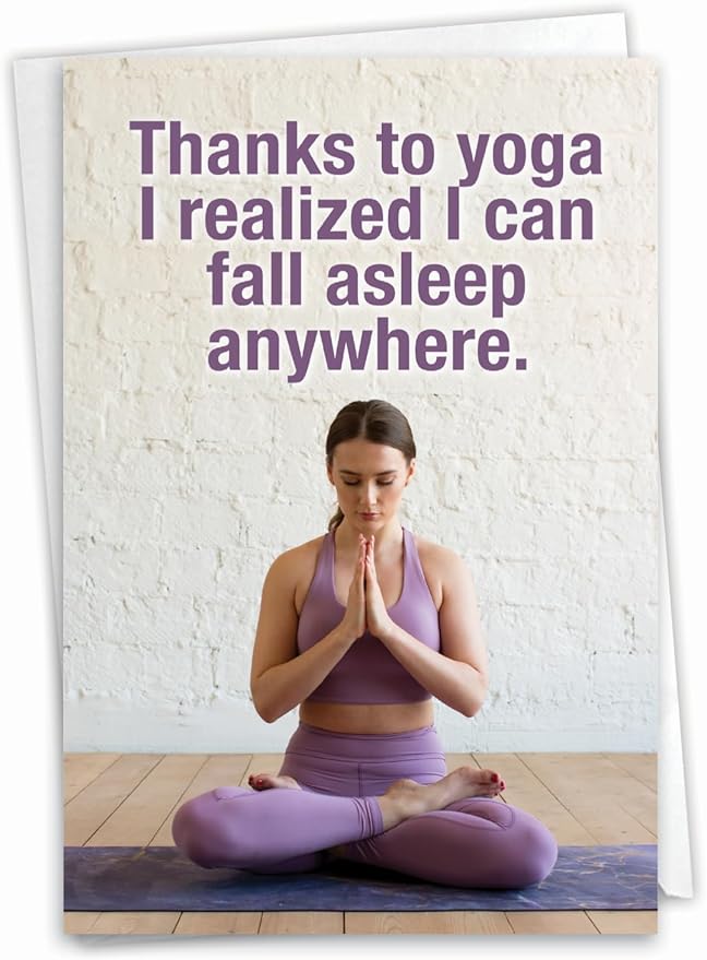 NobleWorks - 1 Funny Happy Birthday Notecard - Woman Humor Greeting Card with Envelope - Thanks to Yoga C9359BDG