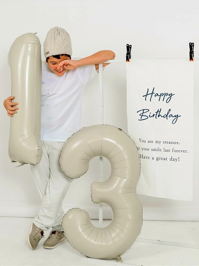 Number Balloons 40 Inch, Large Cream Number 13 Balloon Party Decorations for 1 3 31 Birthday Memorial Day, Foil Balloon for Outdoor & Indoor Wedding Supplies
