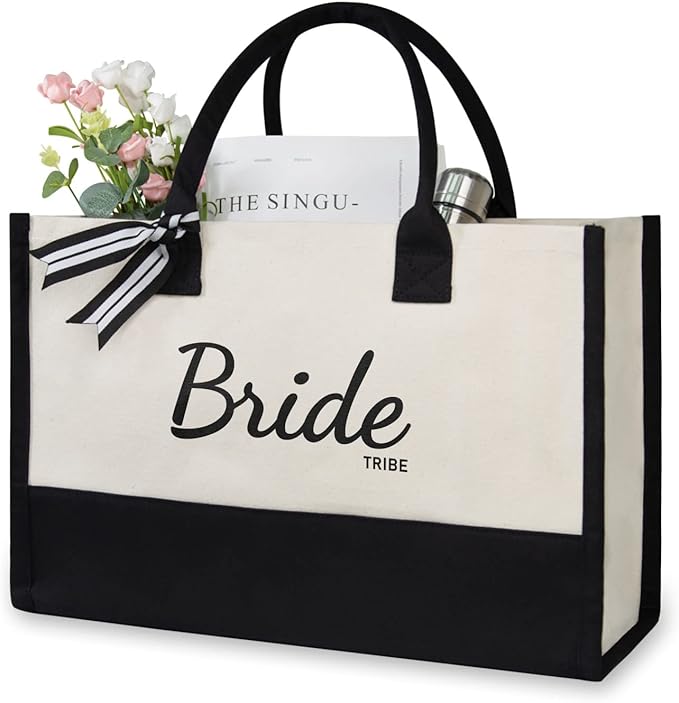 TOPDesign Canvas Tote Bag, Bridal Shower Gifts for Bride, Wedding Bachelorette Bride Gifts Shoulder Bag