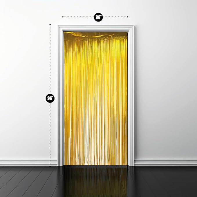Pack of 2 Gold Foil Fringe Curtains – Gold Tinsel Backdrop for Photo Booth, Birthday, Wedding, Baby Shower, Bachelorette, Christmas & Holiday Party Decorations