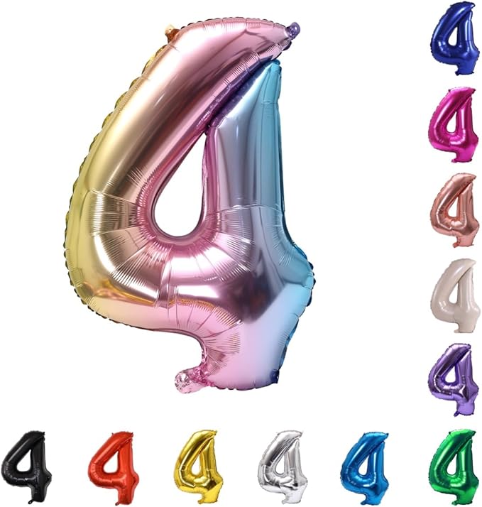 YPSelected 32 Inch Large Foil Helium Number Balloon Birthday Wedding Party 0-9 (Rainbow, 4)