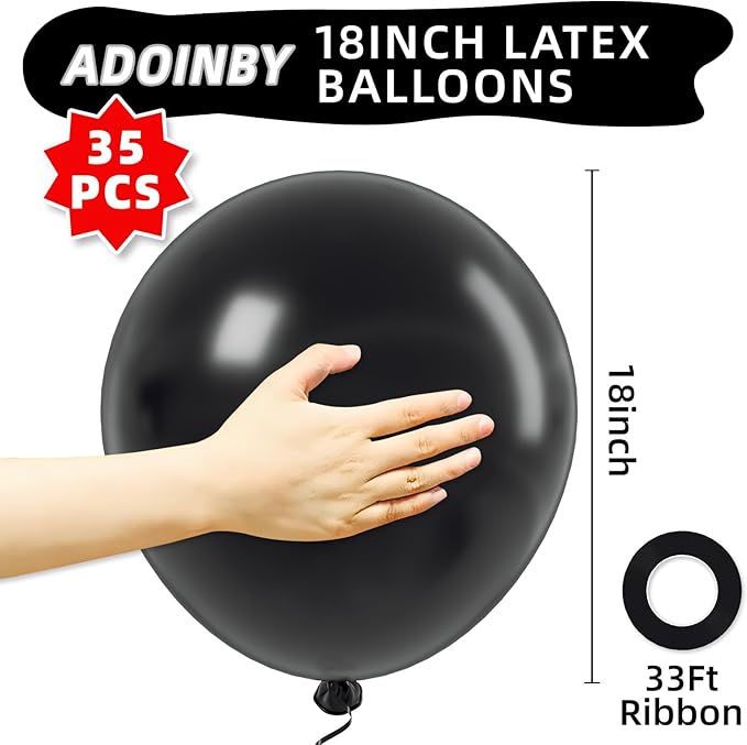 18 Inch Black Balloons - 35Pcs Large Thick Balloons Big Round Black Latex Balloon for Birthday Baby Shower Wedding Graduation Summer Themed Party Decorations