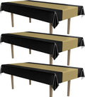 Beistle Black & Gold Striped Tablecovers, 54” x 108”, 3 Pieces – Plastic Table Cloth, Rectangular Tablecloth, Table Covers for Party, Graduation Tablecloth, Awards Night Decorations