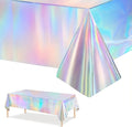 3-Pack Iridescent Plastic Tablecloths, Holographic Glittering Foil Disposable Tablecloths, 54 inches x 108 inches, Suitable for Birthday, Wedding, and Holiday Party Decorations