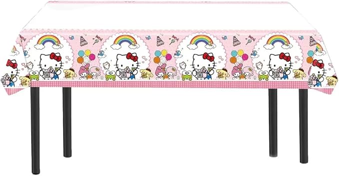 Jlemon 2pcs Pink Cat Tablecloth Cute Anime Themed Party Supplies Tablecover Perfect for Birthday Celebration and Party Decorations (70x42.9 inch) (Pink Plaid)