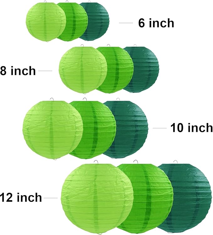 12 Pcs Green Party Paper Lanterns Green Party Supplies Round Chinese Paper Lanterns for Spring Theme Party Birthday Baby Shower Graduation Wedding St Patricks Day Decor