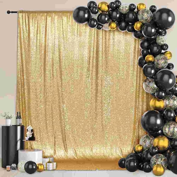 PartyDelight Gold Sequin Backdrop 6x6ft High-Density 3mm Sparkly Photo Background Back Drop Glitter Drape for Wedding, Birthday, and Holiday Party Decorations