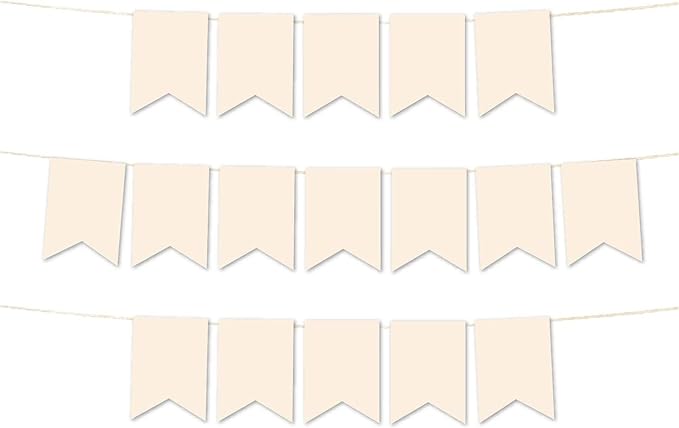 Andaz Press Hanging Pennant Banner with String, Ivory, 1-Set, 24 Pennants, Approx. 12-Feet Long
