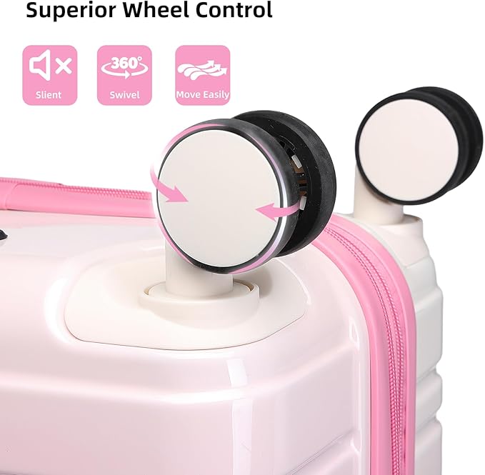 LARVENDER Luggage Sets 6 Piece, Expandable PC+ABS Hardside Multicolor Suitcase Sets with TSA Lock Double Spinner Wheels, Peach Sparkling